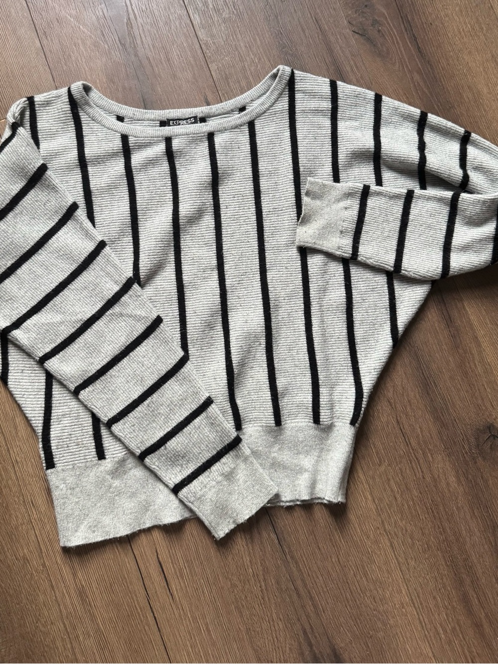 Express Cream Sweater with Black Vertical Stripes